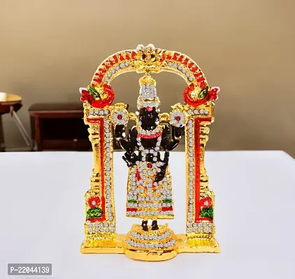 De-Ultimate Lord Tirupati Balaji/venkateswara/vyankatesh White Stone Darbar God Stand Idol (St-1309) Multicolor Metal for Home Decor/car Dashboard/mandir Pooja Murti/temple Puja/office Table Showpiece