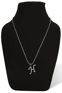 De-Ultimate Silver Color Unisex Metal Fancy  Stylish Trending Name English Alphabet 'H' Letter Locket Pendant Necklace With Ball Chain-thumb3