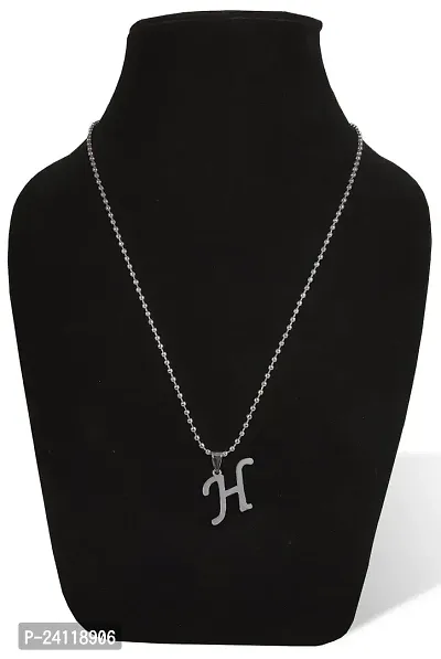 De-Ultimate Silver Color Unisex Metal Fancy  Stylish Trending Name English Alphabet 'H' Letter Locket Pendant Necklace With Ball Chain-thumb4