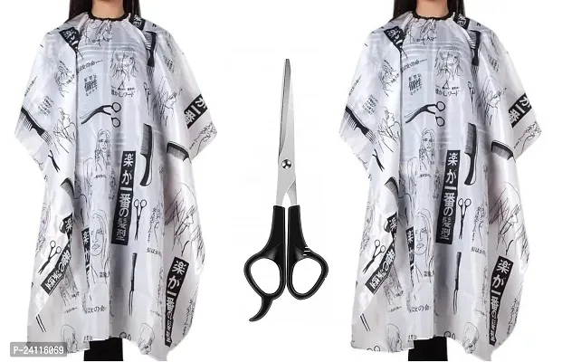 De-Ultimate Combo Of Professional Hair Styling Cutting Scissors With Printed Unisex Nylon 2 pcs Hair Cutting Sheet Hairdressing Gown Cape Barber Cloth Makeup Apron-thumb0