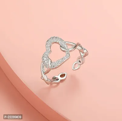 De-Ultimate Silver Color JAR0564 Valentine's Day Special Stainless Steel Adjustable/Openable Size Crystal Diamond Nug/Stone Studded Romantic Love Sparkling Big Heart Shape Charming Finger/Knuckle Rings