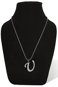 De-Ultimate Silver Color Unisex Metal Fancy  Stylish Trending Name English Alphabet 'U' Letter Locket Pendant Necklace With Ball Chain-thumb3