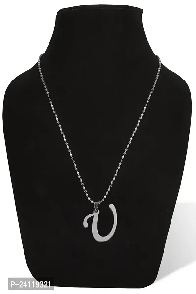 De-Ultimate Silver Color Unisex Metal Fancy  Stylish Trending Name English Alphabet 'U' Letter Locket Pendant Necklace With Ball Chain-thumb4