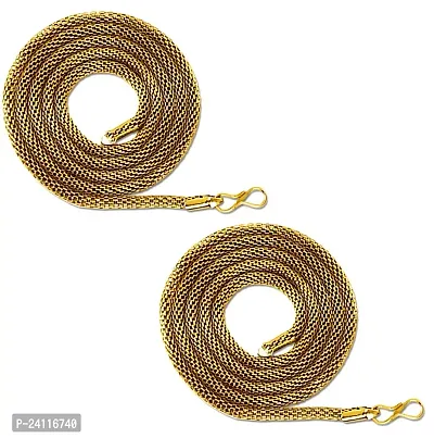 De-Ultimate (Set Of 2 Pcs) Golden Color Unisex Daily And Party Wear 5mm Width 60 Cm Long Thick Imitation Snake Design Smooth Necklace Herringbone Chain-thumb0