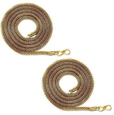 De-Ultimate (Set Of 2 Pcs) Golden Color Unisex Daily And Party Wear 5mm Width 60 Cm Long Thick Imitation Snake Design Smooth Necklace Herringbone Chain