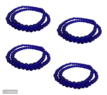De-Ultimate (Pack Of 4 Pcs) Unisex Blue Color Medium Size 24cm Size 8mm Beads Stone Moti Mala Chain Bracelet