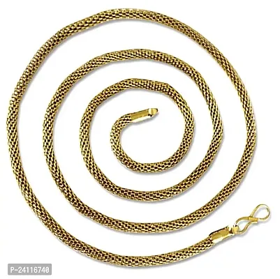 De-Ultimate (Set Of 2 Pcs) Golden Color Unisex Daily And Party Wear 5mm Width 60 Cm Long Thick Imitation Snake Design Smooth Necklace Herringbone Chain-thumb2