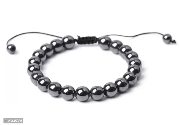 De-Ultimate Grey Color Adjustable Trending 8mm Round Therapy Natural Feng-Shui Healing Crystal Gem Stone Hematite Moti Beads Friendship Wrist Band Cuff Rope Dori Charming Bracelets For Men's and Women's
