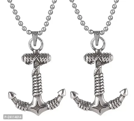 De-Ultimate (Pack Of 2 Pcs) Unisex Stainless Steel Fancy  Stylish Trending Wind Pirate Sea Gothic Rassa Rope Design Anchor Punk Rock Hip Hop Unique Locket Pendant Necklace With Ball Chain