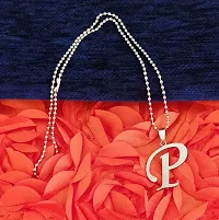 De-Ultimate Silver Color Unisex Metal Fancy  Stylish Trending Name English Alphabet 'P' Letter Locket Pendant Necklace With Ball Chain-thumb2