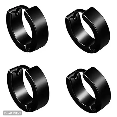 De-Ultimate (2 Pair) Trendy Black Round Shaped Press Screw Pierced Style Clip On Metal Barbell Earring Hoop Bali Stud For Men And Women
