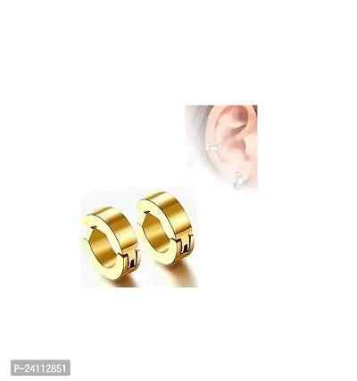 De-Ultimate (2 Pair) CMB7337 Trendy Black And Golden Round Shaped Press Non-Piercing Style Clip On Metal Barbell Earring Hoop Bali Stud For Men And Women-thumb3