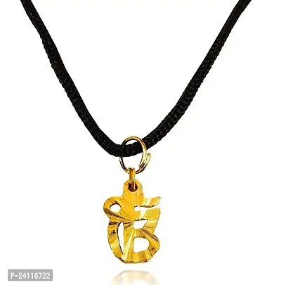 De-Ultimate Golden Unisex Ek Onkar WaheGuru Ji Punjabi Sikh Sardar Khalsa Symbol Religious Spiritual Locket Pendant Necklace With Cotton Dori