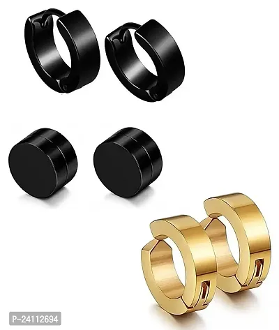 Uniqon (3 Pair) CMB7349 Trendy Multicolor Round Shaped Press Screw Pierced And Non-Piercing (8mm Medium Size) Magnetic Style Clip On Metal Barbell Earring Hoop Bali Stud For Men And Women-thumb0