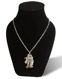 De-Ultimate (Set Of 2 Pcs) Metal Unisex Silver Color God Lord Shri Radha Krishna/Thakur Ji/Govinda/Kanha With Basuri/Murli Pendant Locket Necklace With Chain-thumb3