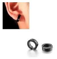 De-Ultimate (2 Pair) CMB7337 Trendy Black And Golden Round Shaped Press Non-Piercing Style Clip On Metal Barbell Earring Hoop Bali Stud For Men And Women-thumb1