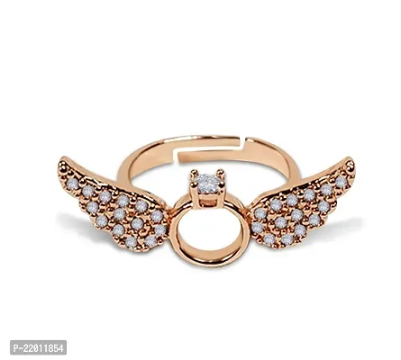 De-Ultimate Rose-Gold Color Valentine's Day Special Stainless Steel Adjustable Size Crystal Diamond Nug/Stone Studded Romantic Love Sparkling Angel Wings Charming Finger/Knuckle Rings for Girl's  Women's
