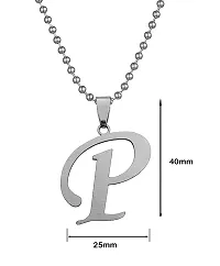 De-Ultimate Silver Color Unisex Metal Fancy  Stylish Trending Name English Alphabet 'P' Letter Locket Pendant Necklace With Ball Chain-thumb1