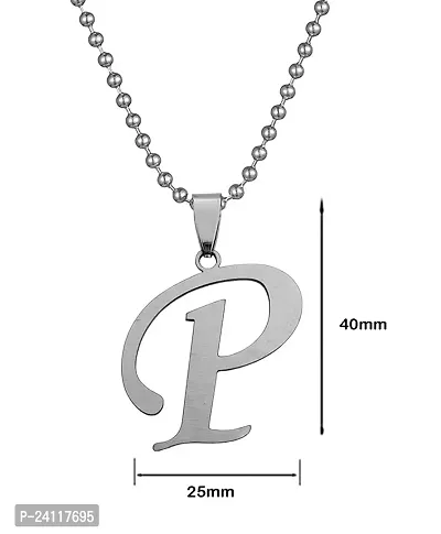 De-Ultimate Silver Color Unisex Metal Fancy  Stylish Trending Name English Alphabet 'P' Letter Locket Pendant Necklace With Ball Chain-thumb2