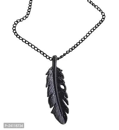 De-Ultimate Unisex Trending Stylish Stainless Steel Black Color Funky Leaf Plume,Feather Pankh Tail Charm Pendant Locket Necklace With Clavicle Chain