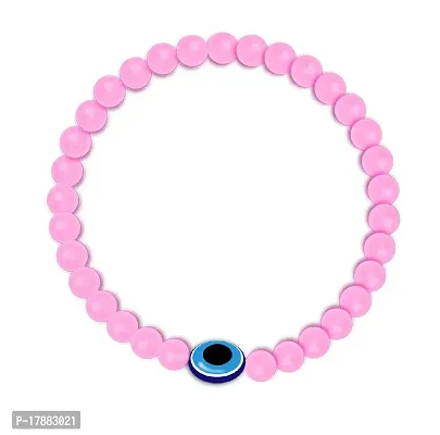 De-Ultimate Stretchable Elastic Pink 8mm Moti Beads/Stone Evil Eye Nazar Suraksha Kavach Freindship Wrist Band Cuff Bracelet