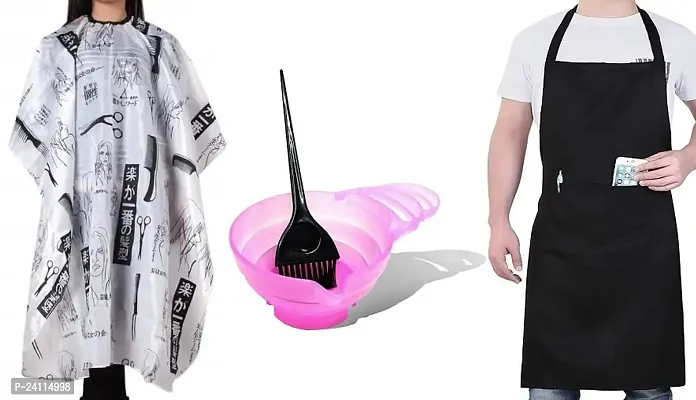 De-Ultimate Set Of Hair Dye Bowl With Brush, Pocket Apron And White Hair Cutting Sheet