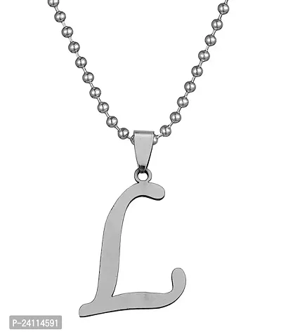 De-Ultimate Silver Color Unisex Metal Fancy  Stylish Trending Name English Alphabet 'L' Letter Locket Pendant Necklace With Ball Chain-thumb0