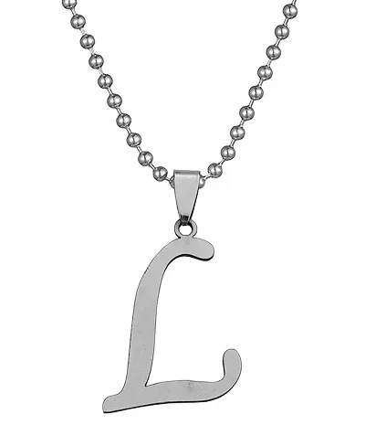 De-Ultimate Silver Color Unisex Metal Fancy & Stylish Trending Name English Alphabet 'L' Letter Locket Pendant Necklace With Ball Chain