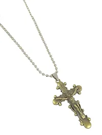 De-Ultimate Metal Stainless Steel Lord Holy Jesus Christ Cross Christian Catholic Cutting Antique Beautiful Fashion Isa Masih Locket Pendant Necklace With Chain For Boy's And Girl's Christmas Gift Set-thumb1