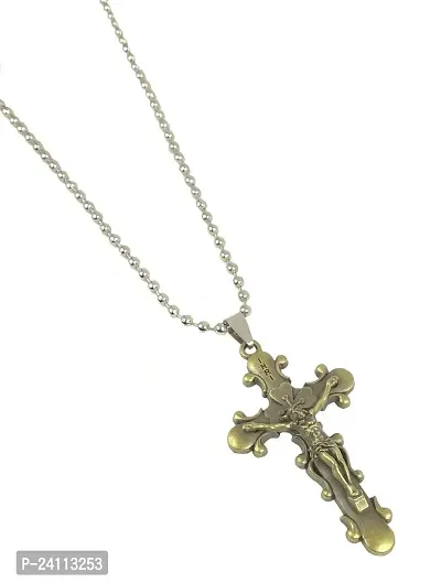 De-Ultimate Metal Stainless Steel Lord Holy Jesus Christ Cross Christian Catholic Cutting Antique Beautiful Fashion Isa Masih Locket Pendant Necklace With Chain For Boy's And Girl's Christmas Gift Set-thumb2