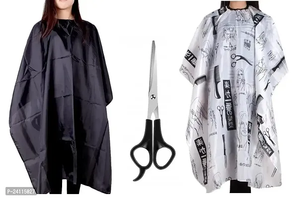 De-Ultimate Combo Of Professional Hair Styling Comb Set With Black And Printed Unisex Nylon 2 pcs Hair Cutting Sheet Hairdressing Gown Cape Barber Cloth Makeup Apron