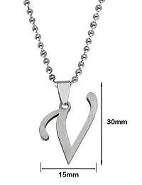 De-Ultimate Silver Color Unisex Metal Fancy  Stylish Trending Name English Alphabet 'V' Letter Locket Pendant Necklace With Ball Chain-thumb1