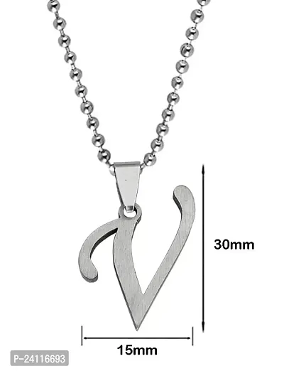 De-Ultimate Silver Color Unisex Metal Fancy  Stylish Trending Name English Alphabet 'V' Letter Locket Pendant Necklace With Ball Chain-thumb2