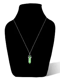 De-Ultimate (Pack Of 2 Pcs) Green Glass Healing Crystal Hexagonal Point Prism Pencil Shape Locket Pendant Necklace With Clavicle Chain For Girl's  Women-thumb2