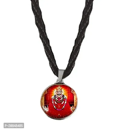 De-Ultimate JAR0535 Big Size Unisex Round Dual Side Hindu God Lord Jai Shri Baba Khatu Shyam/barbarika Ji Locket Pendant Charm Necklace With Cotton Thread Dori-thumb0