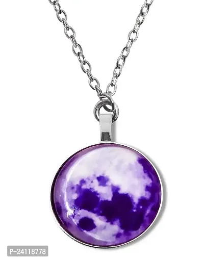 De-Ultimate Stainless Steel Romantic Glow in the Dark Rising Purple Moon Handmade Crystal Glass Dome Lunar Eclipse Alloy Luminous Pendant Locket Necklace With Chain-thumb0