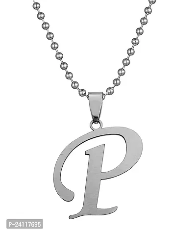 De-Ultimate Silver Color Unisex Metal Fancy  Stylish Trending Name English Alphabet 'P' Letter Locket Pendant Necklace With Ball Chain-thumb0