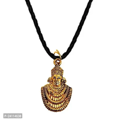 De-Ultimate Unisex Stainless Steel Golden Color Small Size Hindu God Lord Shri Baba Khatu Shyam/Barbarika Ji Face/Head Locket Pendant Necklace With Cotton Dori Spiritual Religious Jewellery Set-thumb0