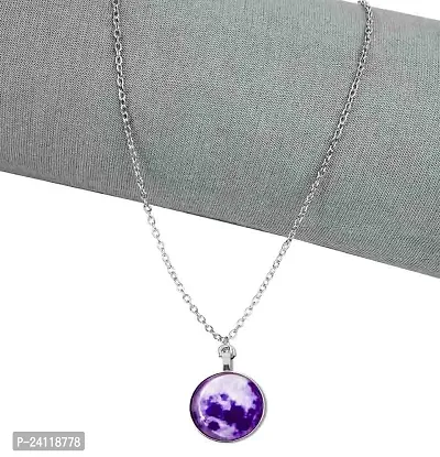 De-Ultimate Stainless Steel Romantic Glow in the Dark Rising Purple Moon Handmade Crystal Glass Dome Lunar Eclipse Alloy Luminous Pendant Locket Necklace With Chain-thumb2