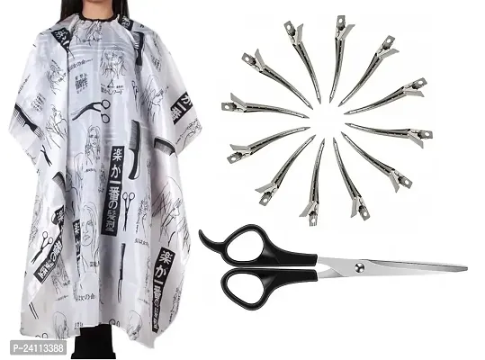 De-Ultimate Combo Of Hair Setting Silver Clip  Scissor Set With Printed Hair Cutting Sheet