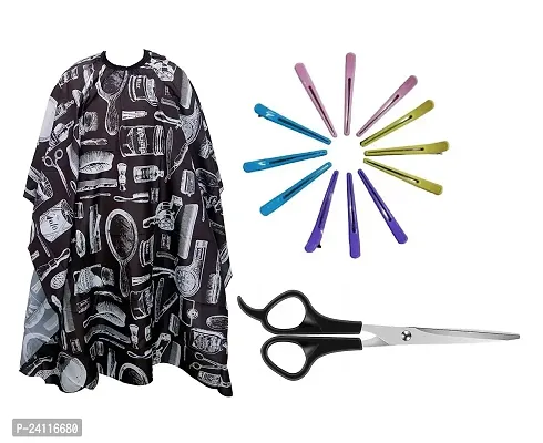 De-Ultimate Combo Of Hair Multi Clip  Scissor Set With Black Printed Hair Cutting Sheet