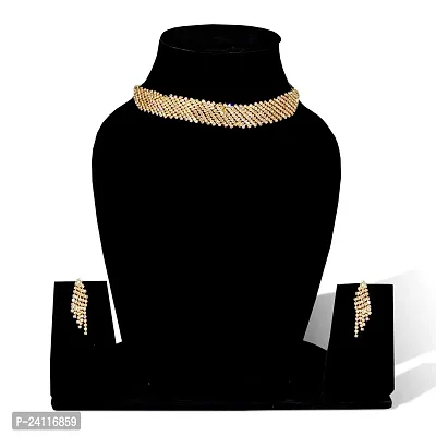 De-Ultimate Trending Stylish Gold Color Jarkan Stone Necklace with Earring Set for Girls,women,birthday and Anniversary Gift Purpose