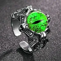 De-Ultimate (Pack Of 2 Pcs) Unisex Stainless Steel Adjustable/Openable Funky Green Crystal Glasses 3d Devil/Dragon Demons Evil Eye Thumb Finger Ring (Free Size)-thumb1