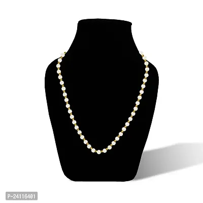 De-Autocare Lifestyle 10mm Traditional Antique Style Classic White  Golden Pearl Beaded Strand Elegant Necklace Moti Ki Mala/swagat/welcome Mala for Unisex Pack Of 2-thumb3