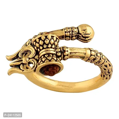 De-Ultimate Men's and Women's Adjustable Stylish Trending Rudraksha Oxidized Mahakal Shiva Trishul Damroo Designer Bahubali Cuff Finger Ring (Free Size) (Golden)-thumb4