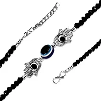 De-Ultimate (1 Pair) Adjustable Round Crystal Moti Pearl Beads/Stone Single Evil Eye Hamsa Fatima's Lucky Hand Palm Nazariya Suraksha Kavach Foot/Leg Payal/Pajeb Chain Anklets/Bracelet-thumb2