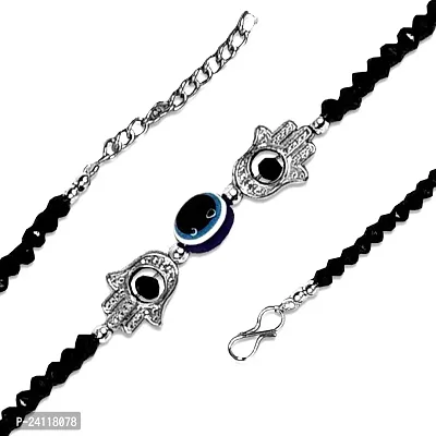 De-Ultimate (1 Pair) Adjustable Round Crystal Moti Pearl Beads/Stone Single Evil Eye Hamsa Fatima's Lucky Hand Palm Nazariya Suraksha Kavach Foot/Leg Payal/Pajeb Chain Anklets/Bracelet-thumb3