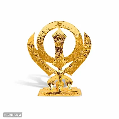 De-Ultimate Sikh Religious Symbol Khanda Sahib Idol (Prince St-846) Golden Color Metal God Stand Statue for Home/ Mandir/office Table Decor /Car Dashboard Murti Showpiece-thumb4