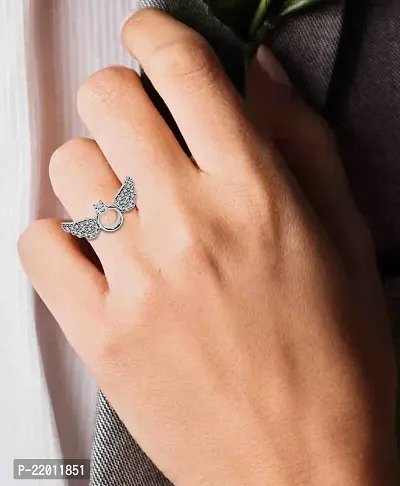 De-Ultimate Silver Plated Stainless Steel Valentine's Day Special Adjustable Size Crystal Diamond Nug/Stone Studded Romantic Love Sparkling Angel Wings Charming Finger/Knuckle Rings for Girl's  Women's