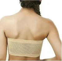 De-Ultimate Set of 2 Pcs Women's and Girls Comfortable Cotton Black and Beige Stretchable Strapless Tube Bra for Sport, Gym, Yoga, Running, Dancing, Cycling (Free Size)-thumb3